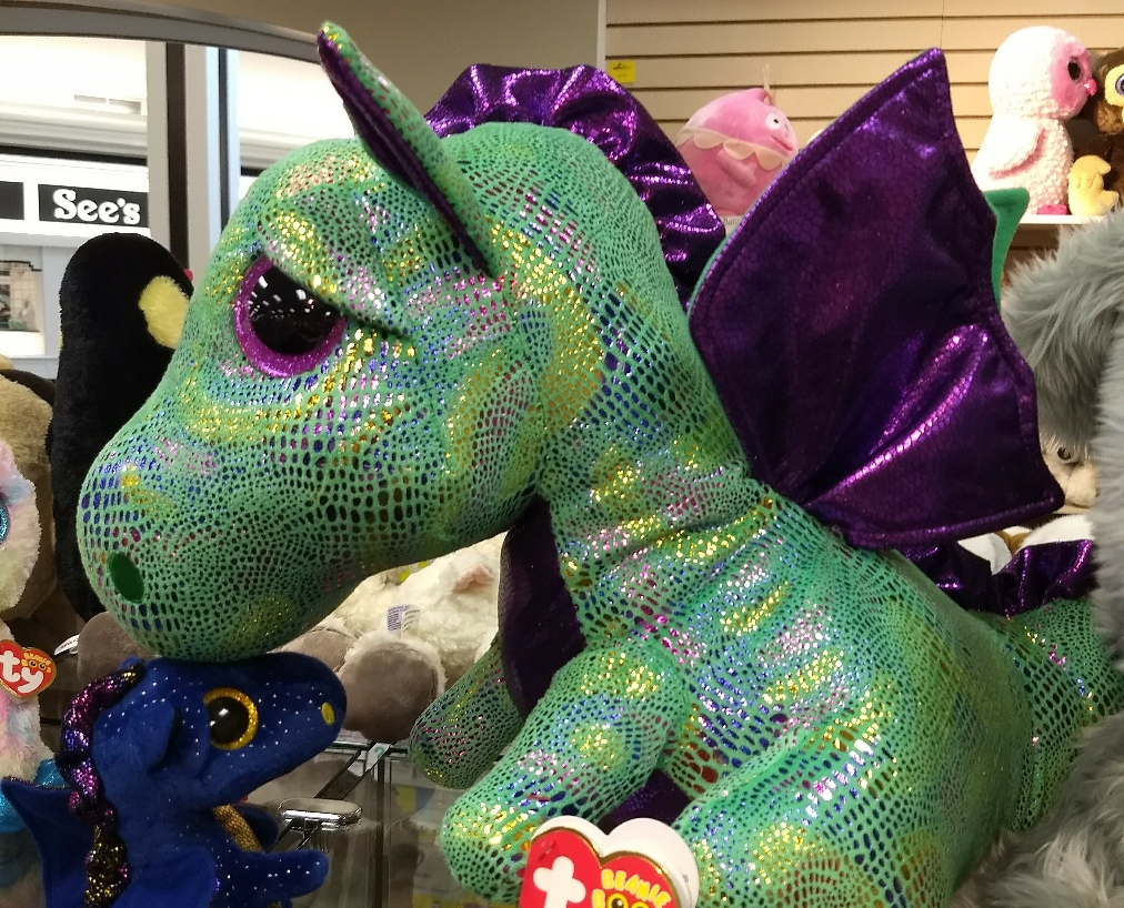 Saddest Dragon protecting a little dragon at the store